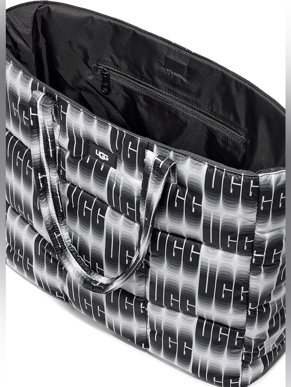 UGG Ellory Puff Tote Shoulder Bag Black & White Allover Wavelength Print NWOT